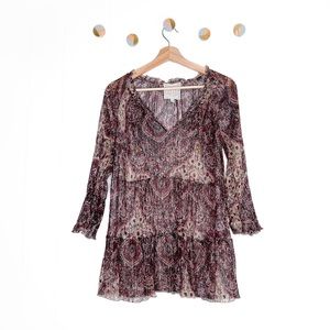 Johnny Was Jade Bilbao Tiered Top Silk Metallic Blouse Tunic
